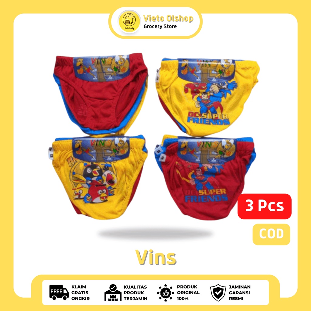 Celana Dalam Anak Laki-Laki Merk Vins Isi 3 Pcs Sempak Anak Laki-laki Selempak Cowok Slempak CD Cela