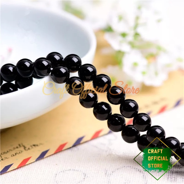 Bahan Gelang Batu Alam Black Onyx Hitam 6/8/1.0mm Bahan Kerajinan DIY