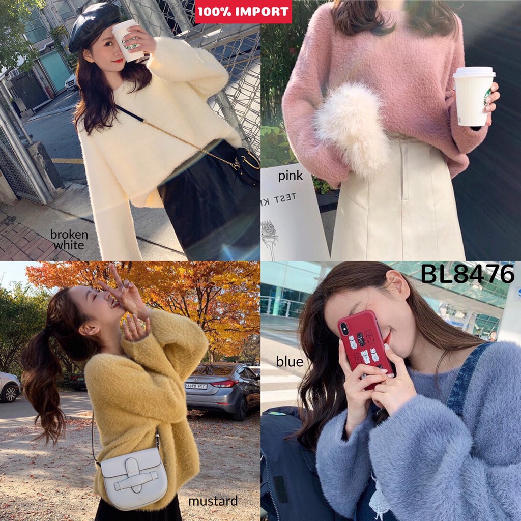 IMPORT   Wide Neck Fury Knit Oversize Sweater BL8476