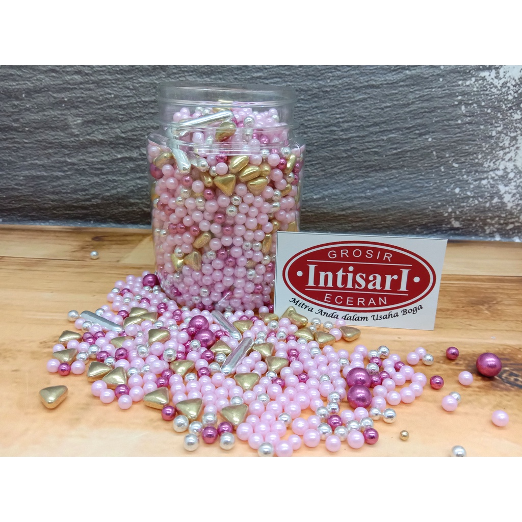 

Sprinkle Pink Mix Meises Kemasan 100 Gr / sprinkle / Topping / Hiasan Kue