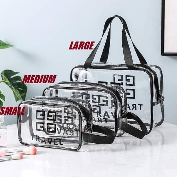 Terlaris# Tas Kosmetik Transparan Plastik Mika - Tas Toilet Peralatan Mandi F397 - Size S
