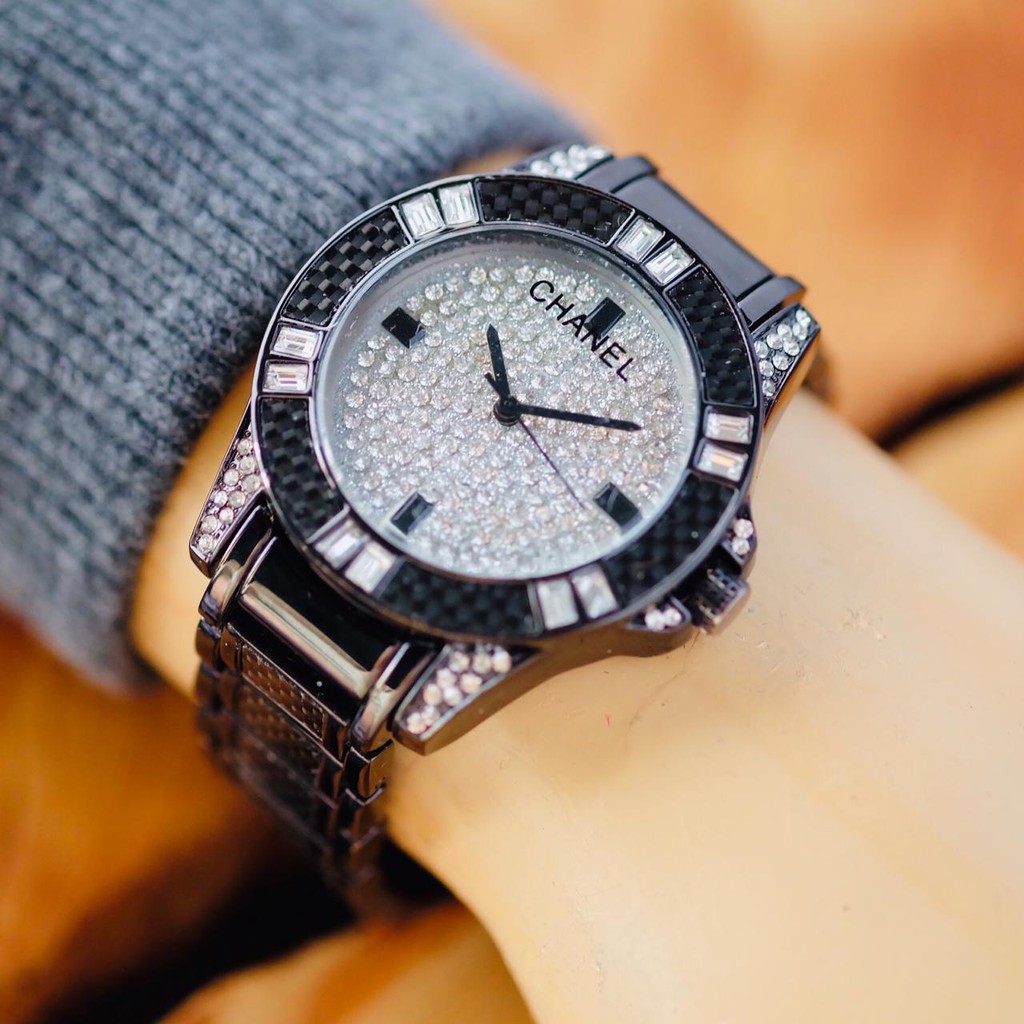 Jam Tangan Wanita Chanel Full Diamond Super Tali Rantai