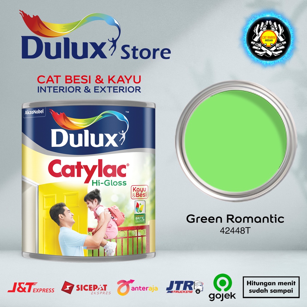 CAT MINYAK CAT KAYU DAN BESI DULUX CATYLAC HI-GLOSS 1 KG WARNA GREEN ROMANTIC 42448T HIJAU MUDA PAST