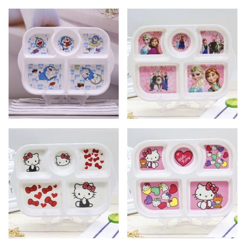 piring sekat 5 bahan melamin karakter frozen hello kitty