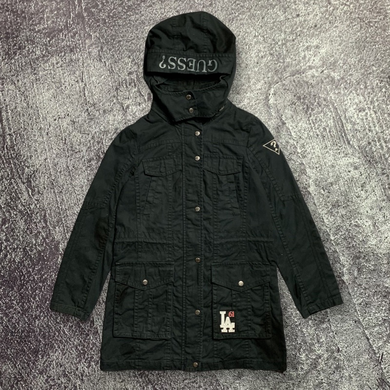 GUESS Jacket Parka Denim Bordir Original Warna Hitam Pekat (Outdoor, GUESS?, GOOD CONDITION)