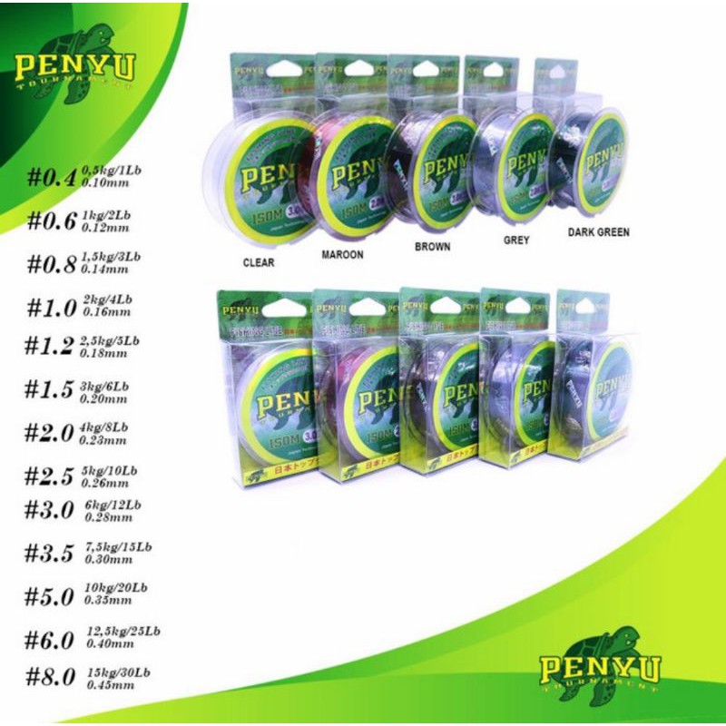 Senar PENYU PVC 150M | CLEAR | GREY | GREEN | 1LB - 15LB