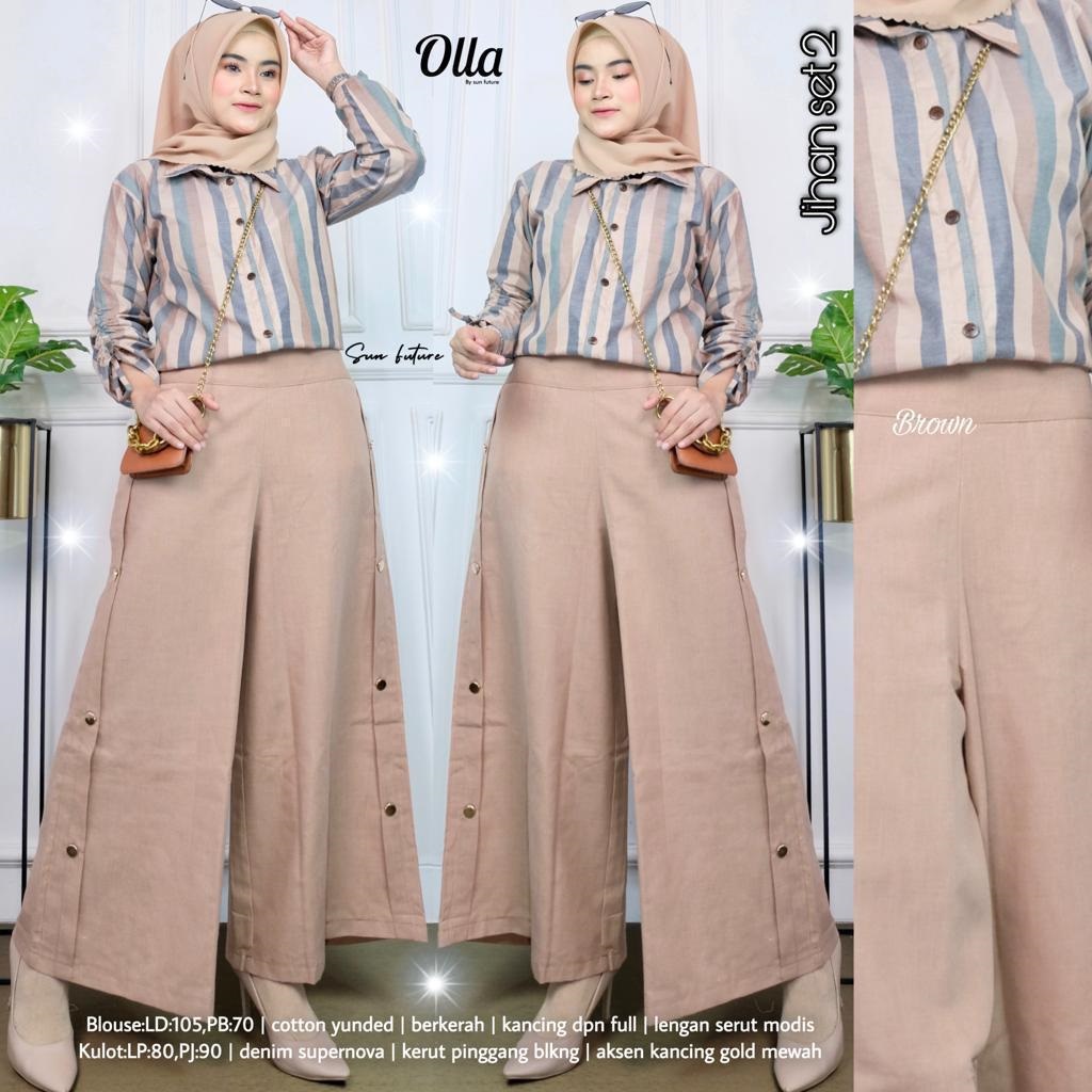 JIHAN SET BY OLLA / SETELAN BLOUSE DAN KULOT BERBAHAN KATUN YANDED DAN DENIM SUPERNOVA / SETELAN BUS