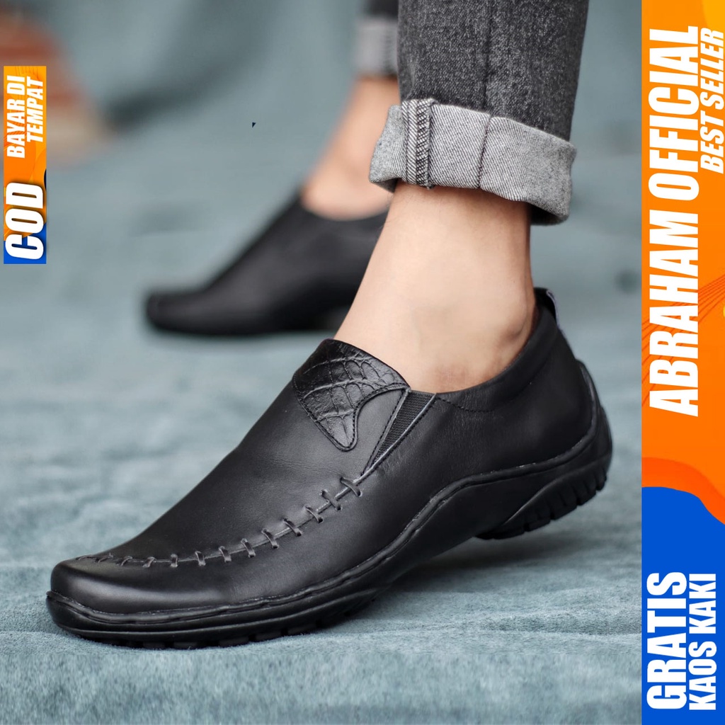 ABRHM x DEZA Sepatu Formal Pria Sepatu Casual Kerja Kantor Kuliah Lapangan Kulit Asli Sepatu Pria Casual Cowok/Cowo Sepatu Kasual Gaya Keren Original kekinian