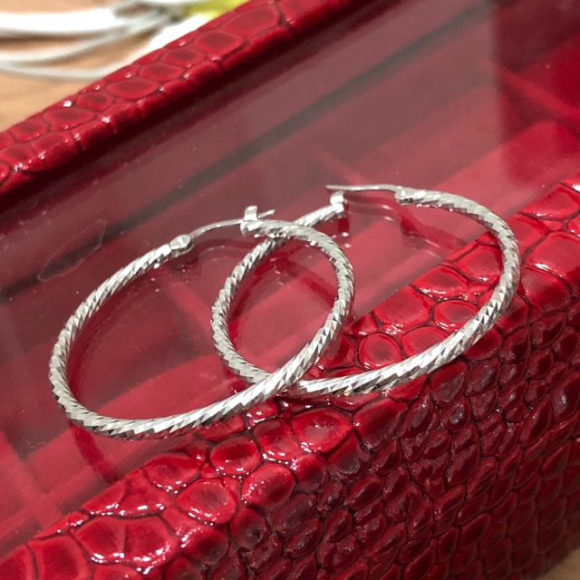 Anting gipsy hoop emas putih