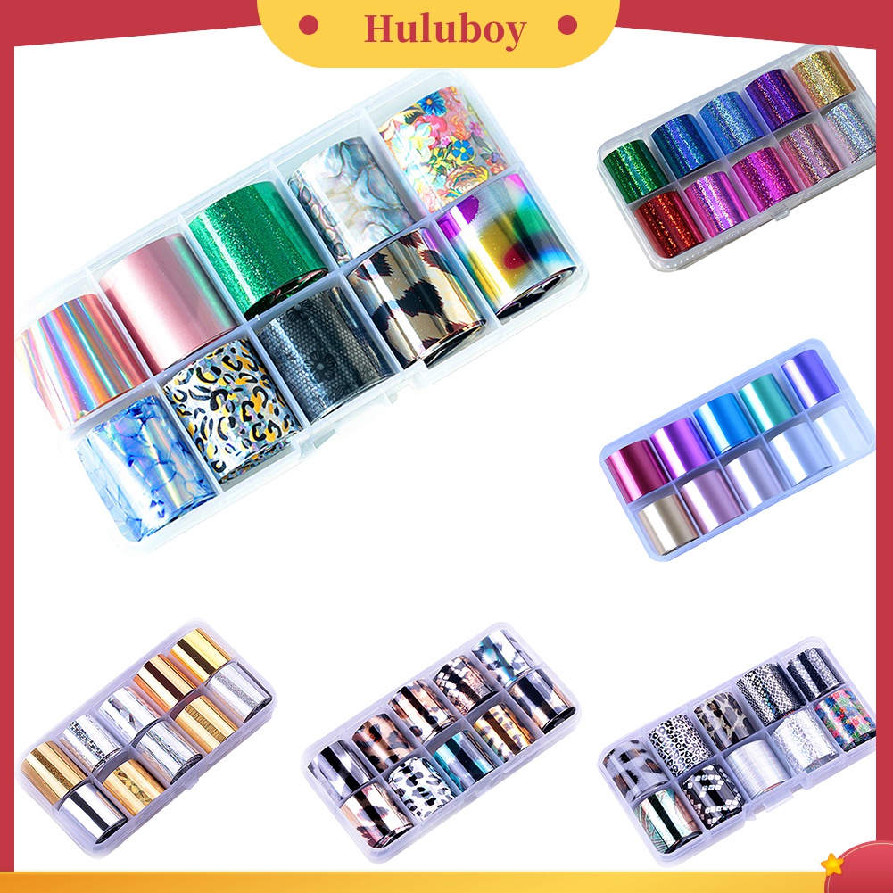 Huluboy Huluboy♡ 10 Rol / Set Stiker Foil Glitter Laser Untuk Dekorasi Manicure DIY