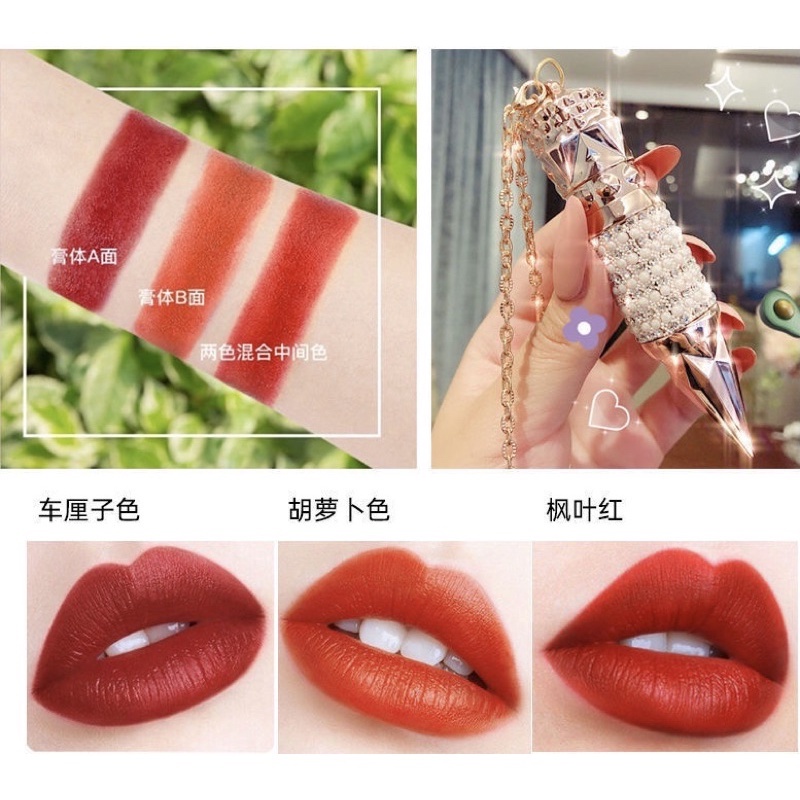 YZS Lipstick 3in1 Warna lipstik Bentuk Casing Tongkat Ratu Tahan Lama ORIGINAL/Non-stick Cup Matte New Style Ladies Gift Black Color-changing