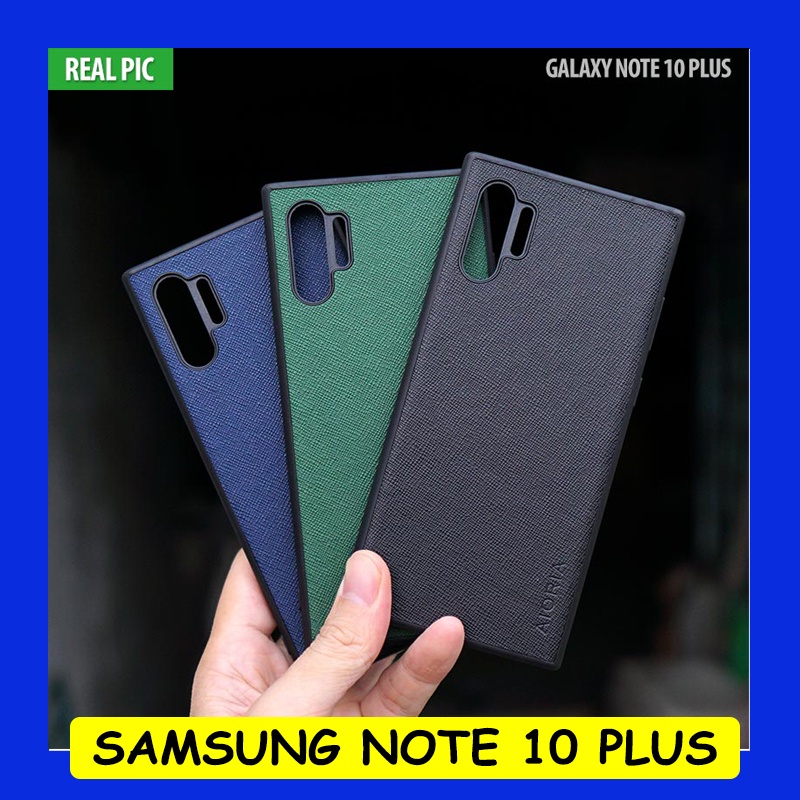 Samsung Galaxy Note 10 Plus - Leather Canvas Texture Hybrid Case Cover Casing
