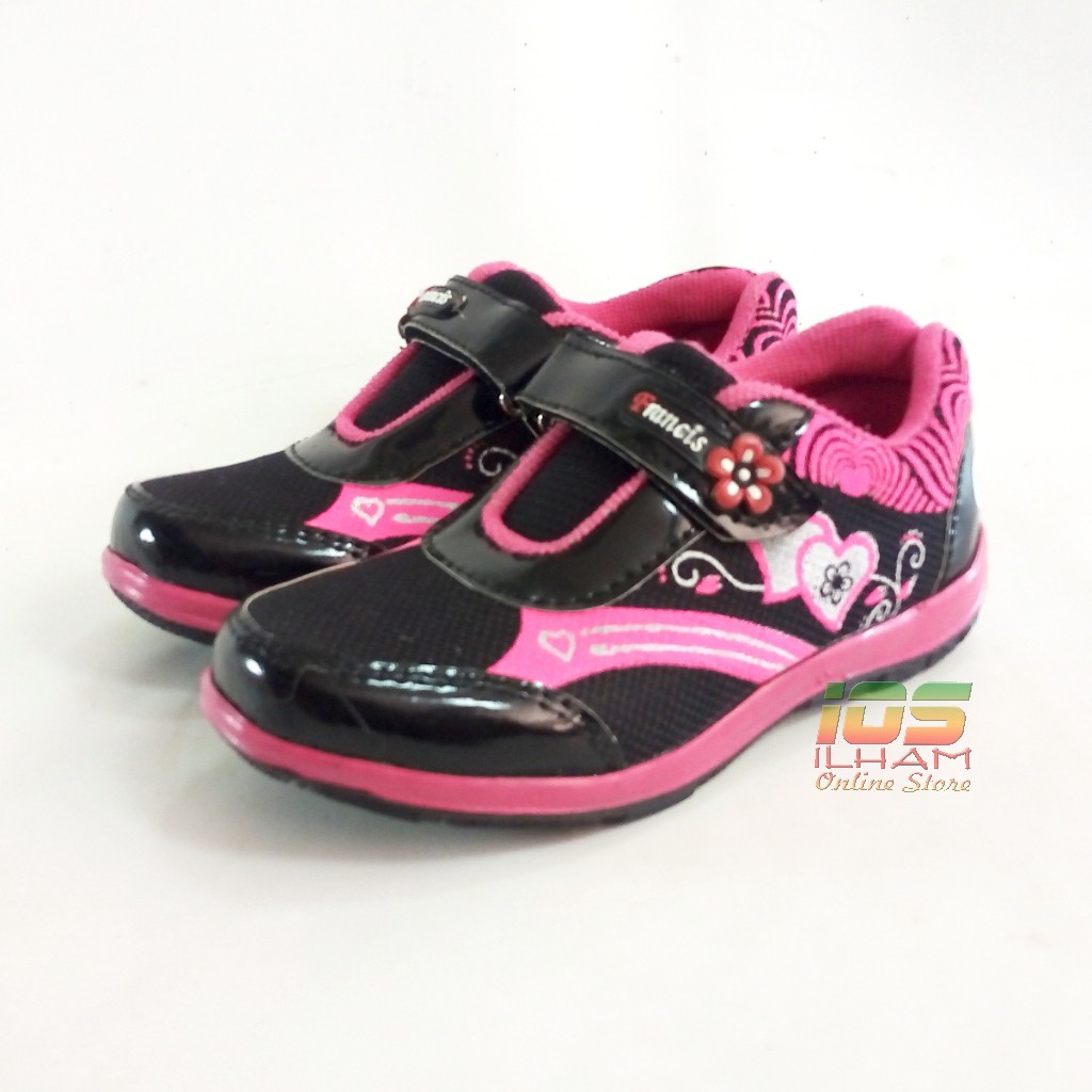 Francis F.05 Sepatu Sneaker Anak TK Love Size 26-35 Hitam Pink