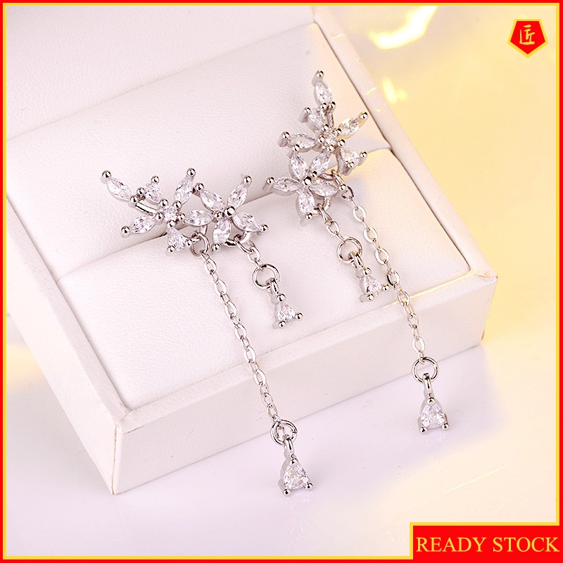 [Ready Stock]Flower Tassel Earrings Female Temperament Elegant