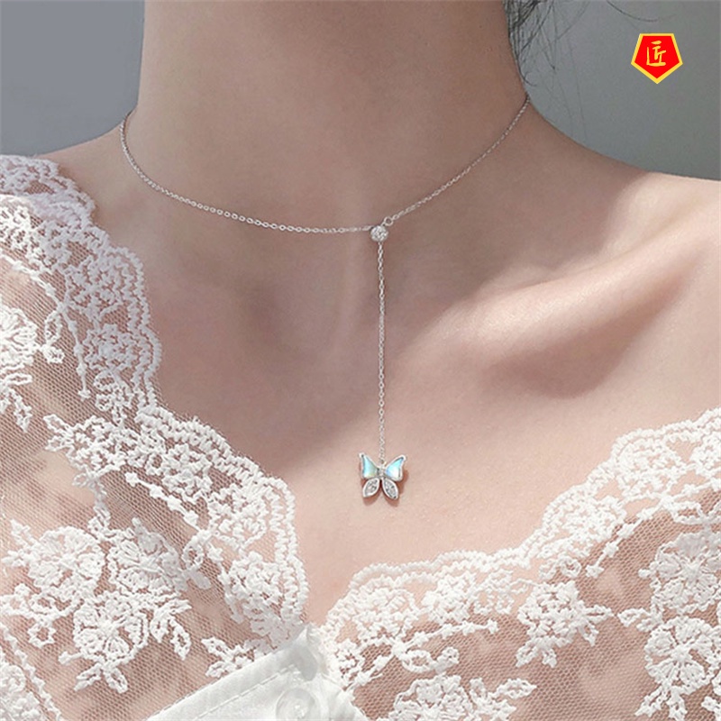 [Ready Stock]2021 New 925 Silver Fritillary Butterfly Necklace Elegant Light Luxury