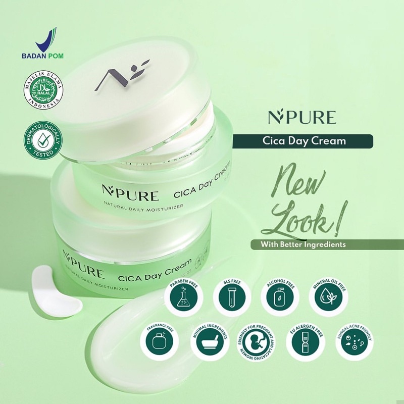 NPURE Day and Night Cream Centella Asiatica Moisturizer 15gr (CICA series) Krim wajah,Penghilang Jerawat,Obat Jerawat