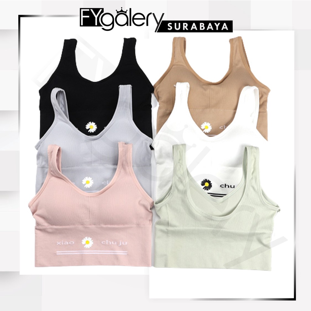 FYGALERYSURABAYA  BRA532 Bra Tanpa Kawat Pakaian Dalam Wanita Polos Motif Bunga Tali Tanktop Crop Bra Olahraga Sportbra Gym