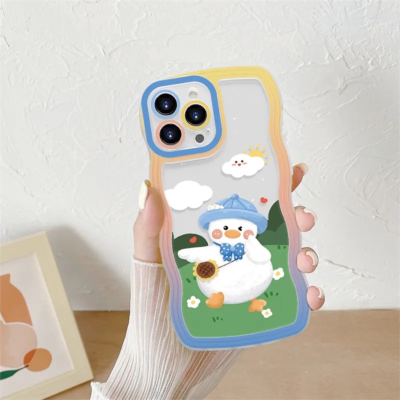 Soft Case Pelindung Lensa Kamera Motif Kartun Bebek Bahan Karet Tebal Untuk iPhone 14 13 12 11 Pro Max X Xr Xs Max 8 7 6 6s Plus