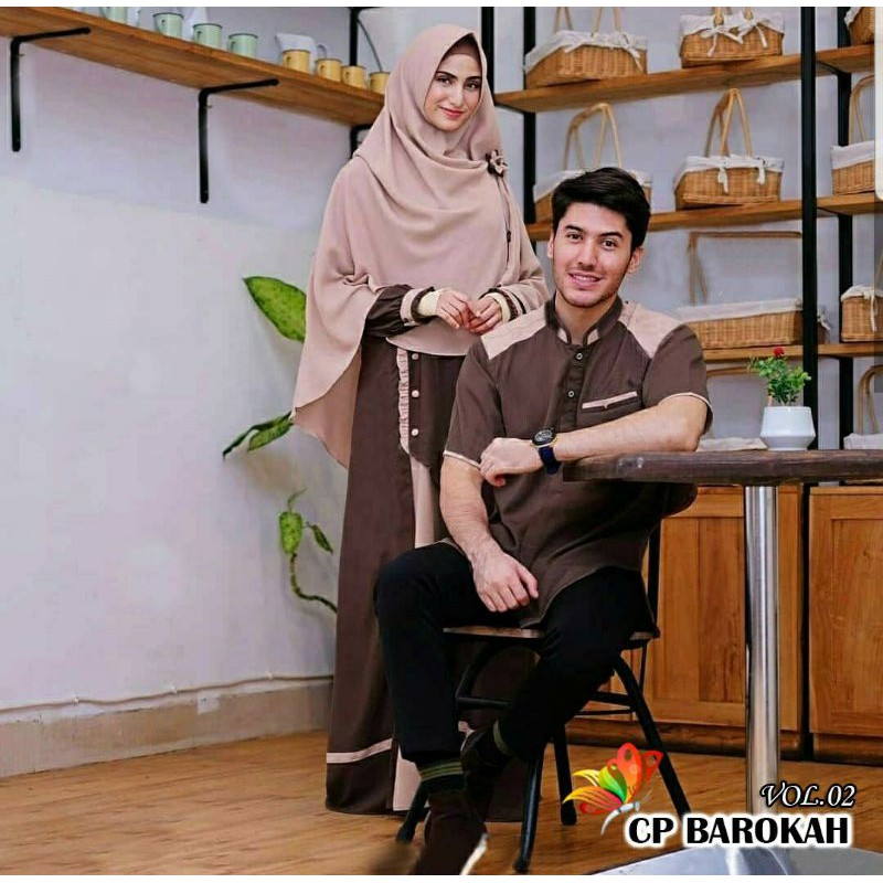 PCS CP BAROKAH PAKAIAN COUPLE PASANGAN KOKO DAN GAMIS SYARI BAHAN MOSCREPE JC