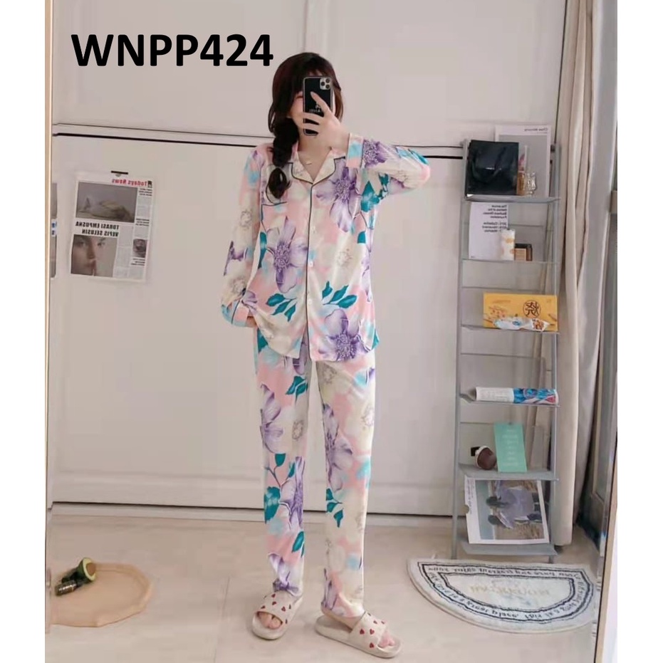 Piyama Wanita Lengan Panjang Kancing Depan Cherry