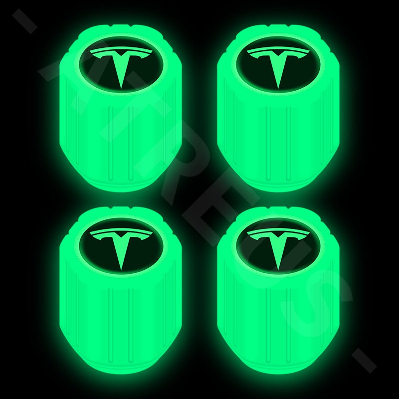 4pcs Tesla Luminous Pentil Ban Tutup Pentil Ban Model 3 Model Y Model S Model X Aksesoris Mobil Motor Sepeda