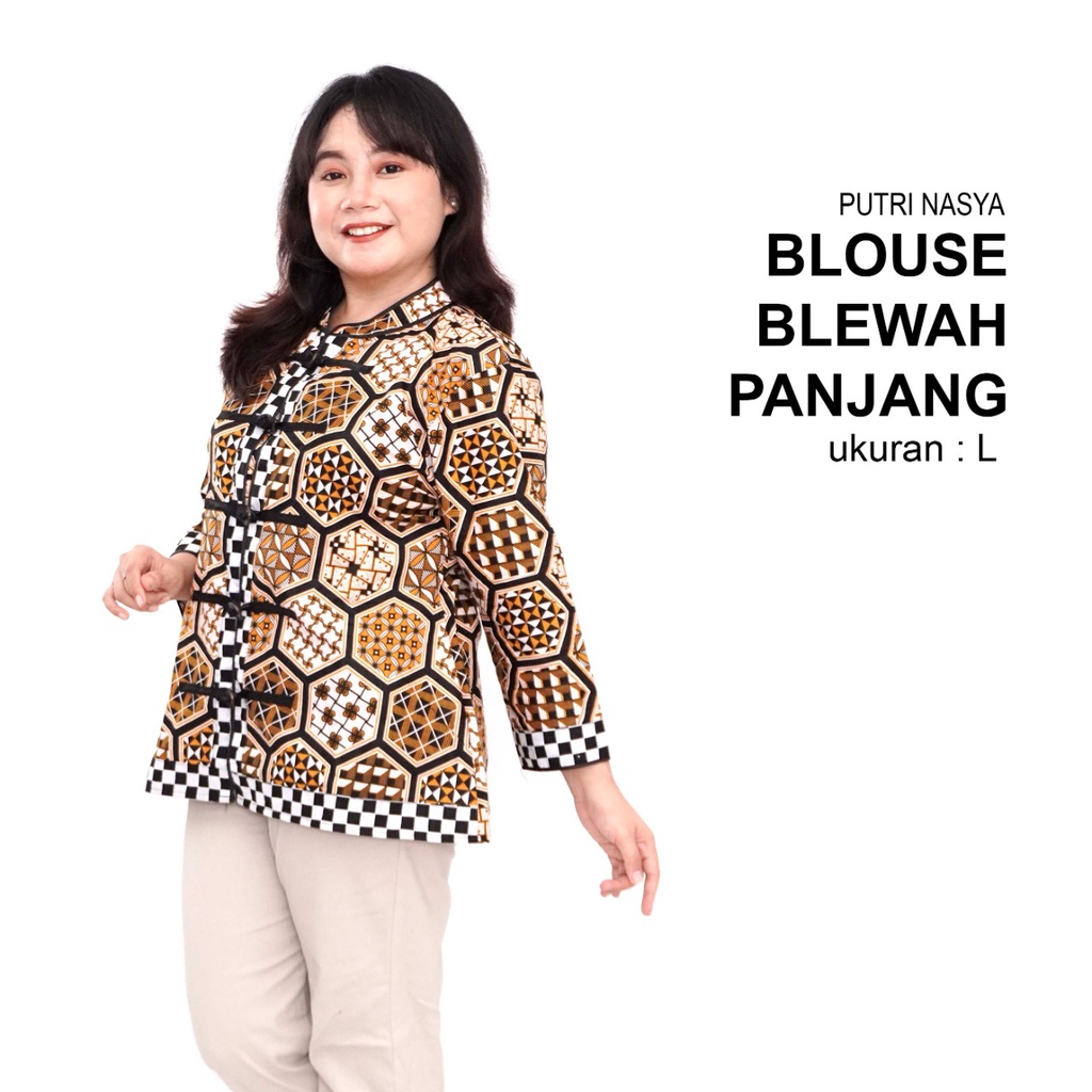 Atasan Batik Jumbo Wanita Blouse Big Size Wanita Kerja Jumbo S-M-L-XL-2L-3L-4L-5L-6L-7L Model Blus Jumbo Seragam Batik / Pakaian Batik Kekinian LD 140 Kantor Formal