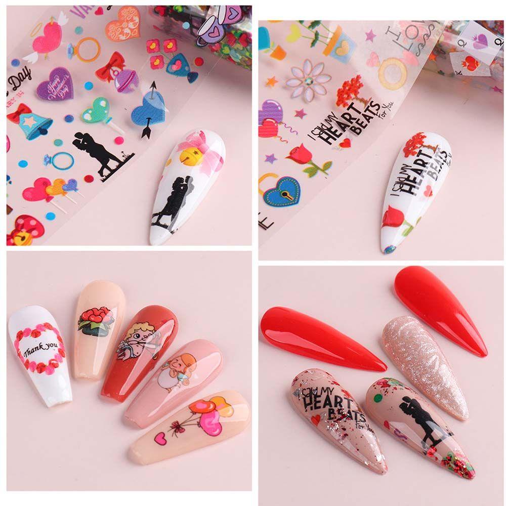 AUGUSTINA Agustina Valentine Stiker Kuku Fashion 10 Pcs Bibir Manicure Nail Art Dekorasi Transfer Paper Decals Hologram Kuku Stiker