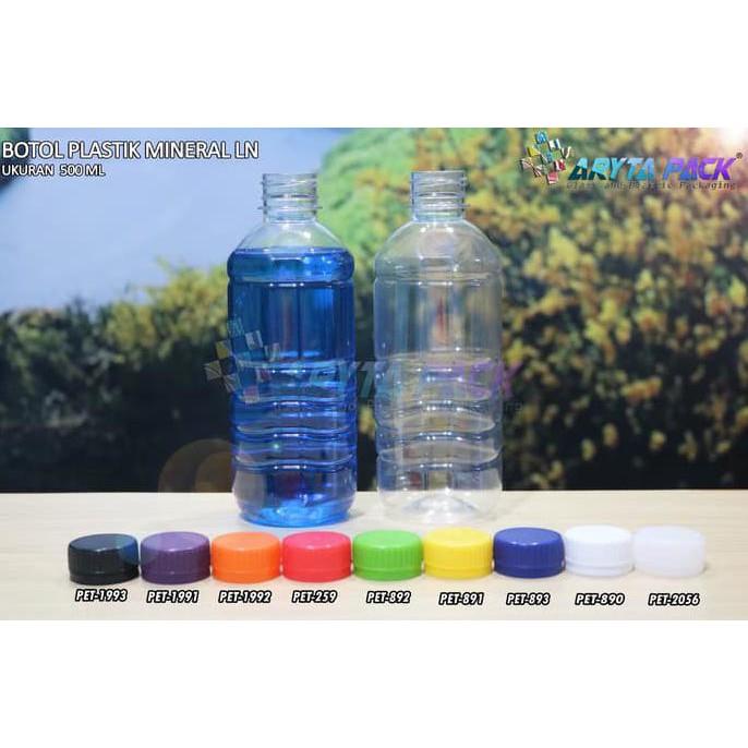 PET893. BOTOL PLASTIK 500ML PET AQUA TUTUP SEGEL BIRU - BIRU