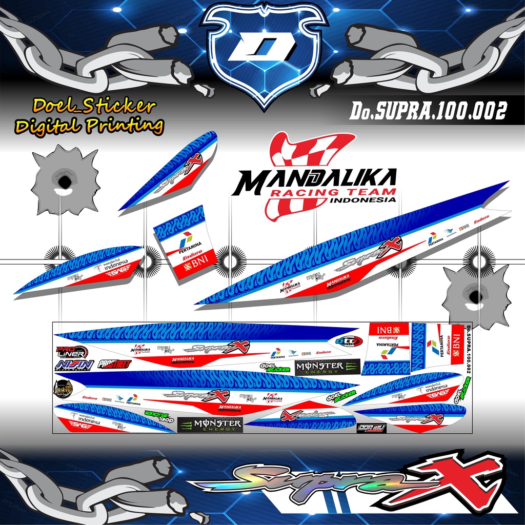 Striping Supra 100 / Supra X / Supra Fit Lama Variasi Stiker Skotlet Motor List MANDALIKA 002