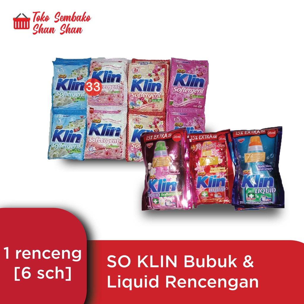 DETERGEN BUBUK DAN LIQUID SO KLIN SOFTERJEN RENCENGAN/ SO KLIN BUBUK MURAH/ SO KLIN LIQUID JUMBO