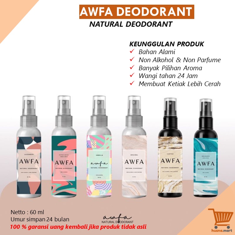 Deodoran Awfa - Natural Deodorant Spray Cair Tawas Alami Original isi 60 ML