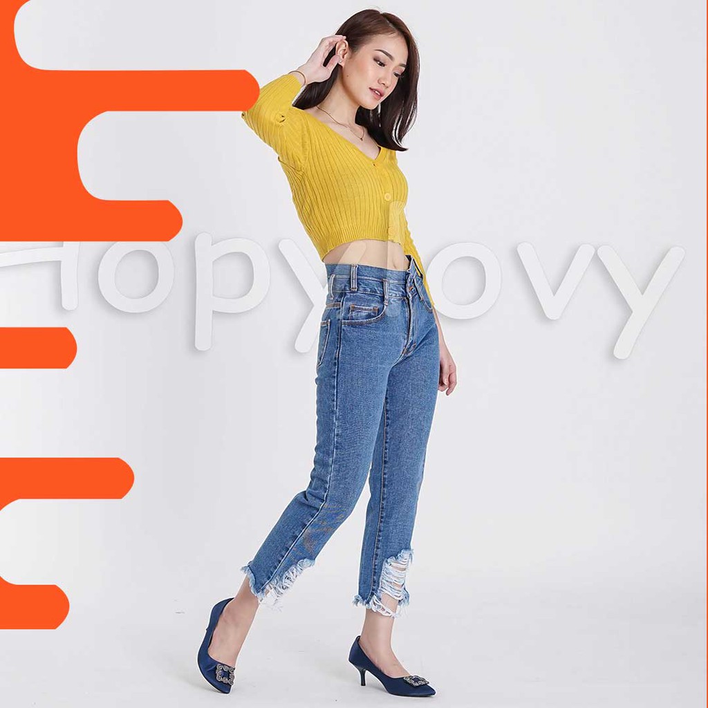 HOPYLOVY - Celana Jeans Boyfriend Wanita BF Loraine