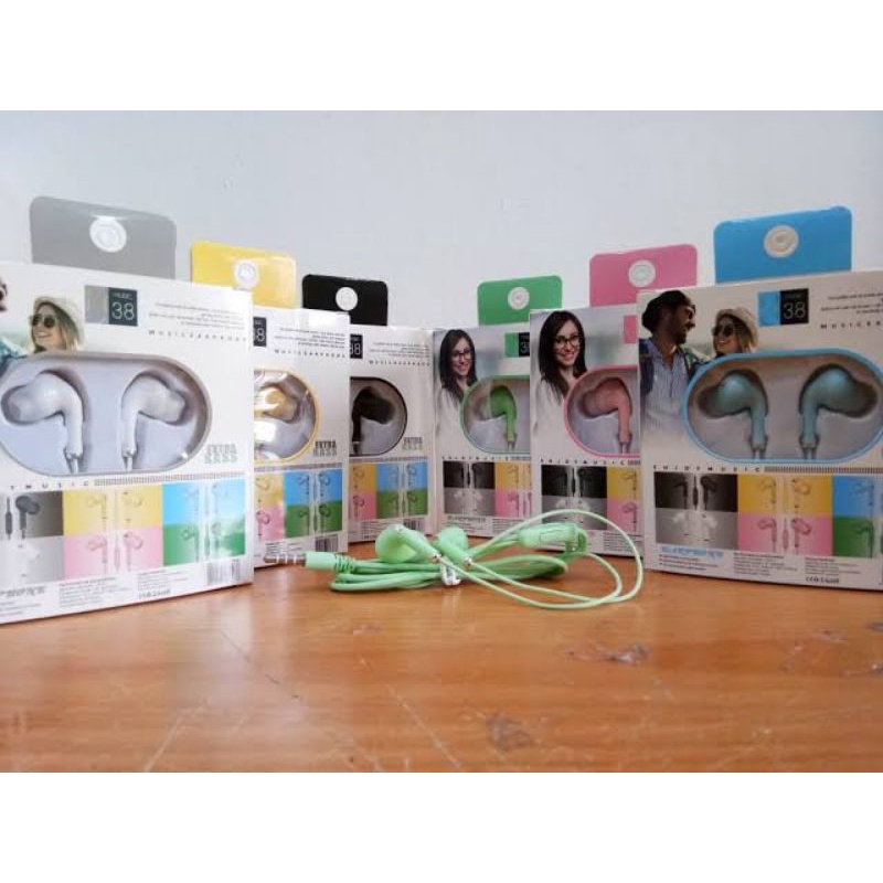 [U-38] HEADSET BASS STEREO COLORFULL EARPHONE BUDS + MIC