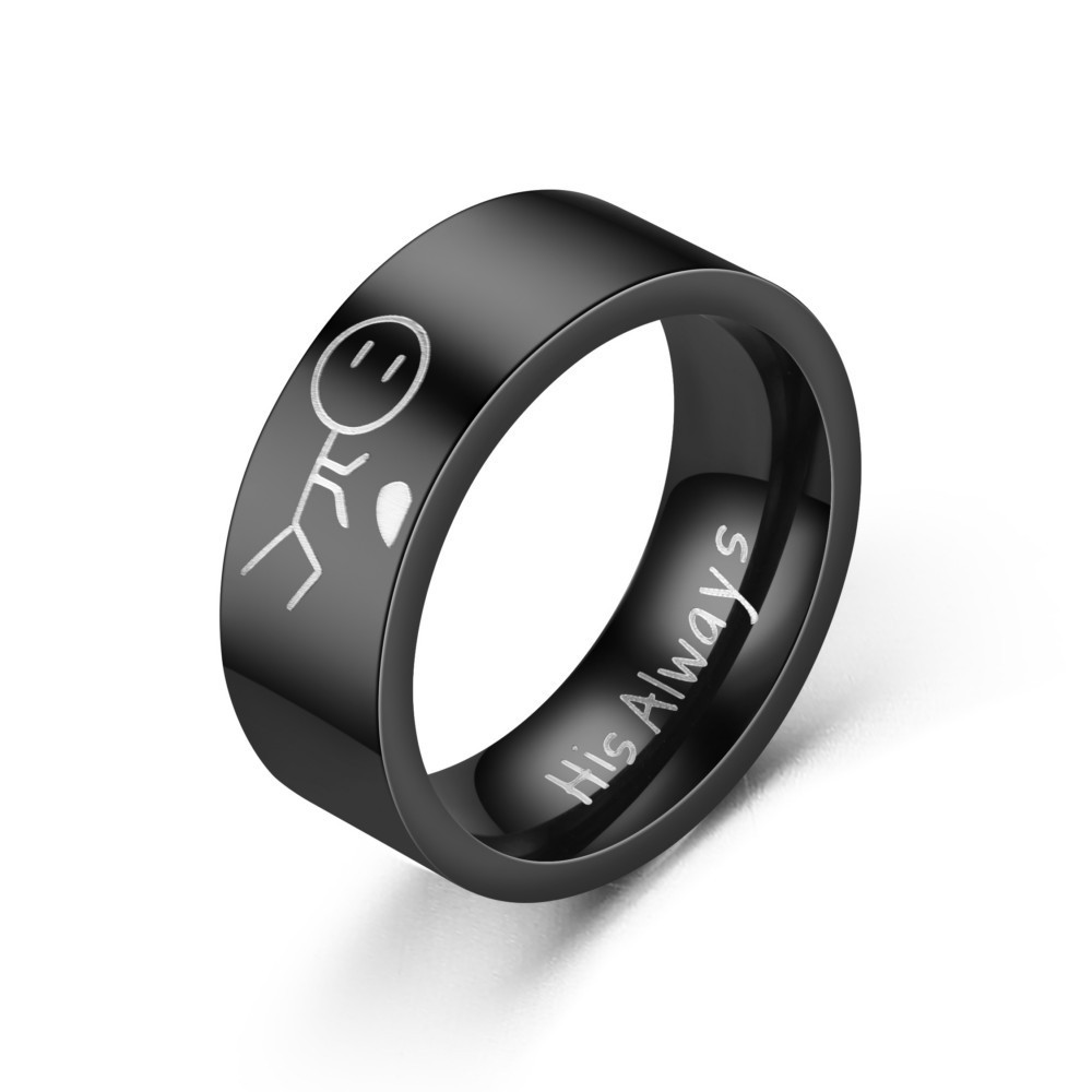 Cincin Desain Tulisan Her Forever His Always I Love You Bahan Titanium Silver Hitam Untuk Pasangan