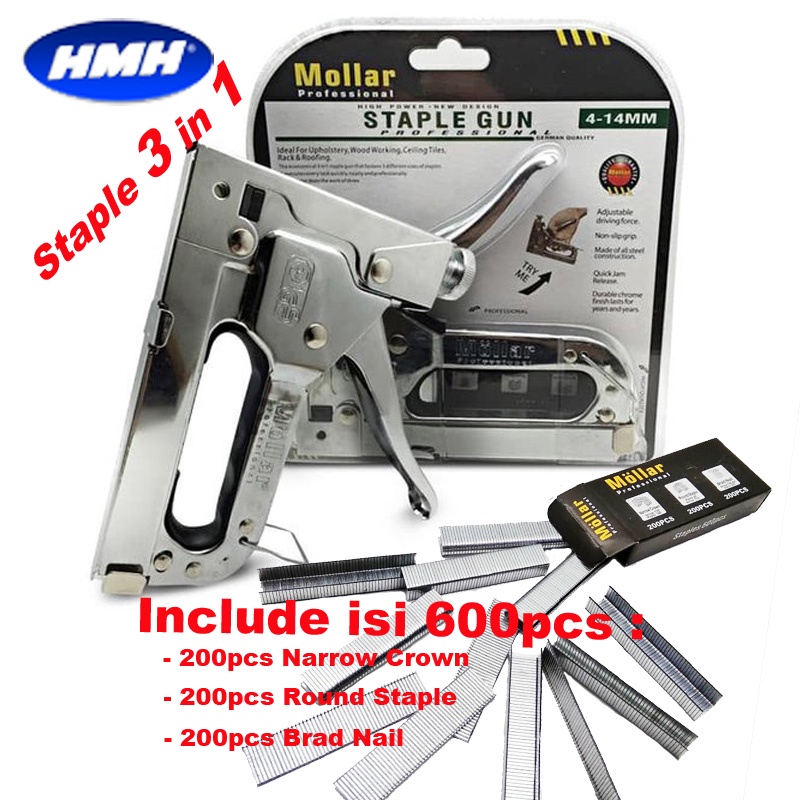 

Staple Gun Tembak Tacker Staples Stepler Hekter mollar 3in1 jok kulit kardus