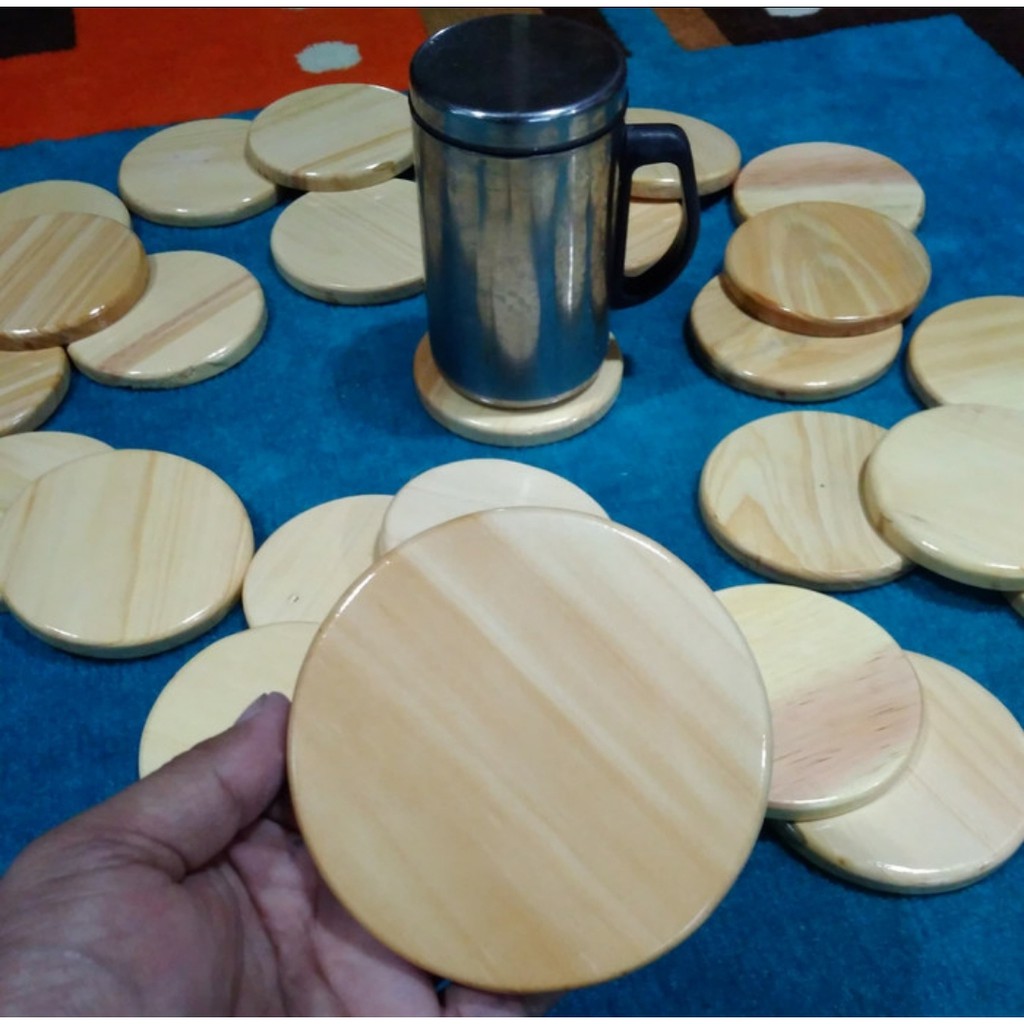 1 pcs Tatakan Gelas Bulat / Alas Gelas Bahan Kayu Pinus / Coaster Set