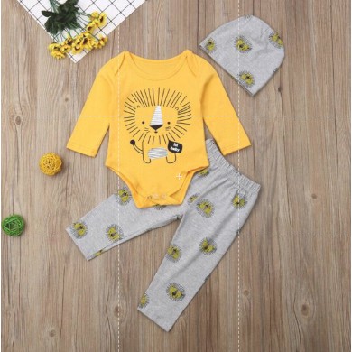 kiddiwear Set 3Pcs Romper / Jumper Bayi Perempuan dan Laki laki + Celana   Panjang + Bandana / Topi