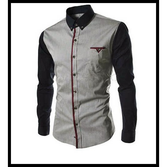 DISKON KEMEJA PRIA SILVER COMBI LENGAN BLACK (N354 EXECUTIVE SILVER)