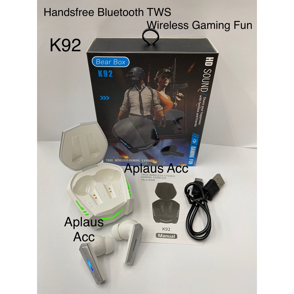 Headset Handsfree Bluetooth TWS K-92 Wireless Gaming Earbuds  K92