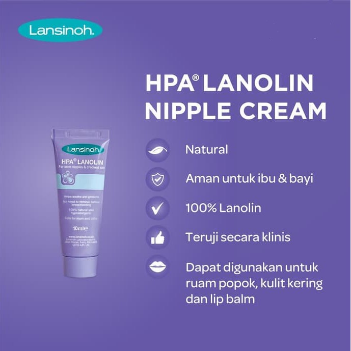 HAZELCARE Lansinoh HPA Lanolin / Mom Uung Nipple Cream Krim Natural Ingredients / Krim Puting Lecet / Food Grade 15ml 15 ml 10ml 10 ml 40ml 40 ml Susu Payudara Ibu Menyusui  - For Sore Nipples &amp; Cracked Skin 10ml 10 ml / 40ml 40 ml