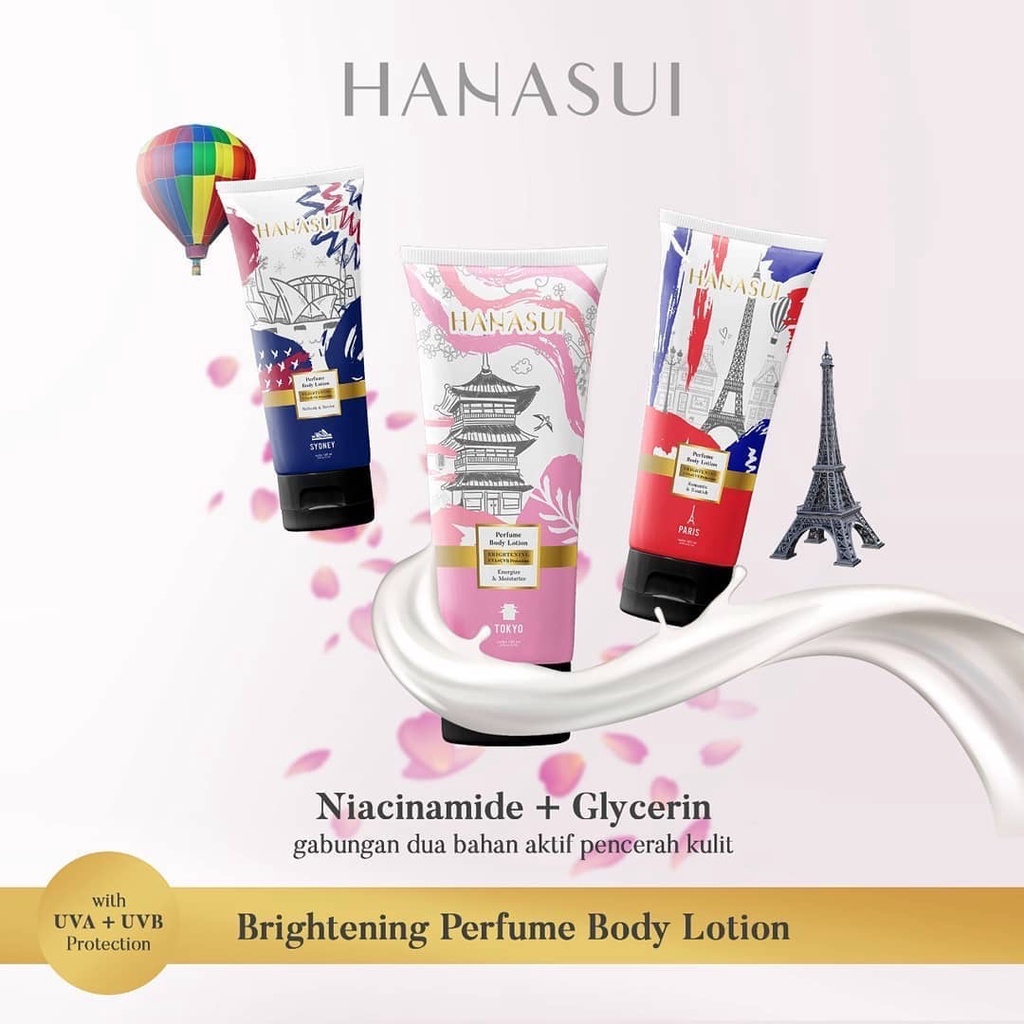 HANASUI Body Care Indonesia / Skincare Spa Scrub Hand Lotion Hair Soap Perfume / Cleanser Toner Essence Mist Serum Day Night Eye Cream Sunscreen Spot Gel Mask / Acne Flawless Glow Power Men Collagen Lipstik Lip Tint Stain / Make Up Paket Set Face Wajah