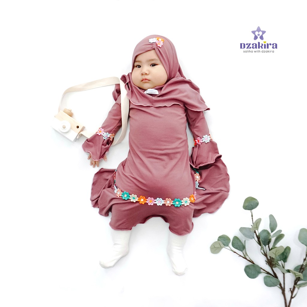 GAMIS BAYI 0-2thn RENDA BUNGA MELATI PELANGI KANAYA PLUM JERSEY TWIST PREMIUM ORIGINAL by DZAKIRA