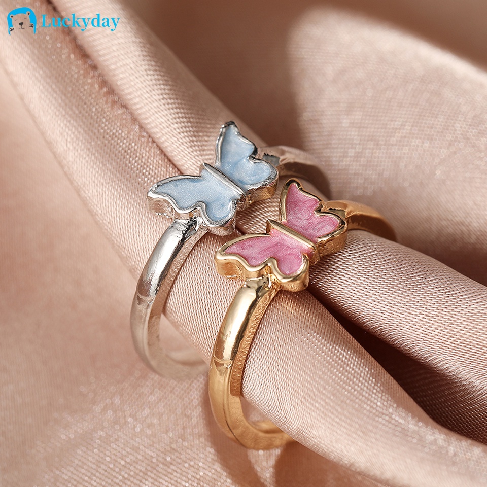 YEEZII Korean Fashion Enamel Butterfly Ring Colorful Open Adjustable Finger Rings Gold Silver Ring for Women Accessories Jewelry Gift