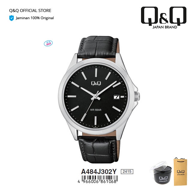 Q&Q QnQ QQ Original Jam Tangan Pria Analog Leather Kulit - A484 A484J Water Resist 5 BAR-1