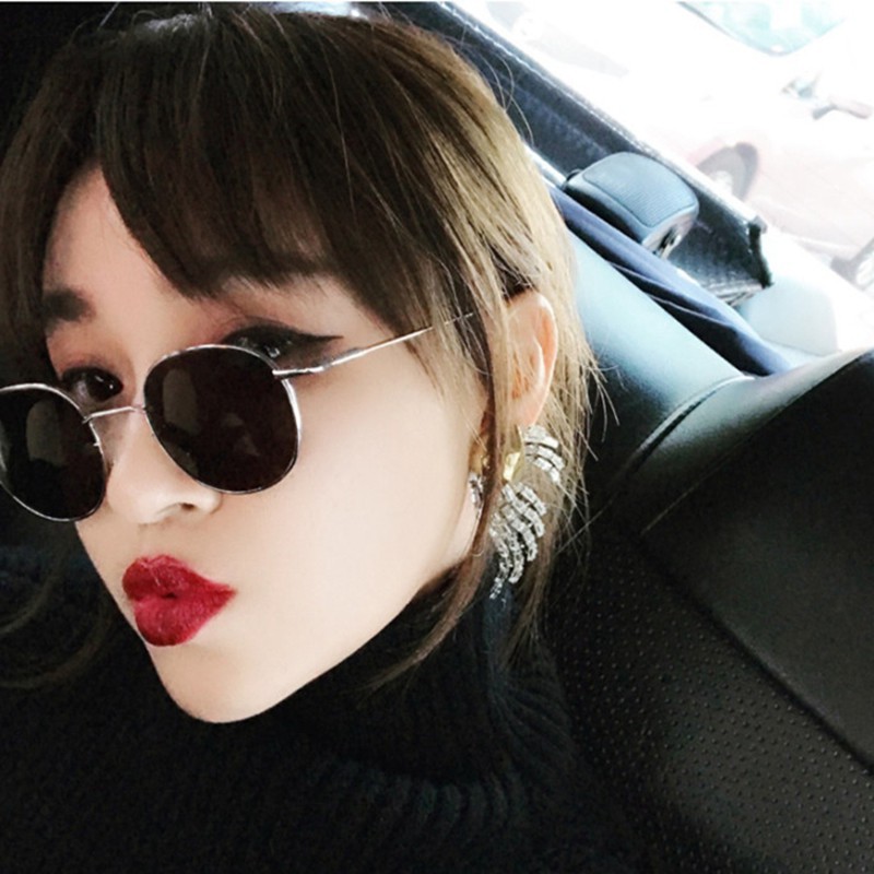 (YUZHU) Kacamata Hitam Korean Ulzzang Harajuku Style Round Metal Reflective Mirror Sunglasses