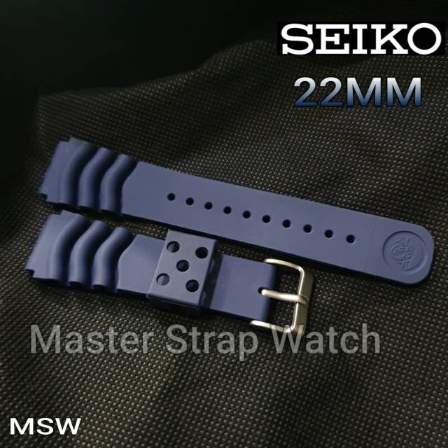 Tali Jam Tangan Seiko Diver 22mm Strap Ruber Karet Gelombang Blue Biru Skx 007 7002 6309