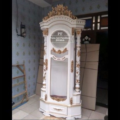 Jam besar hias rumah/ Masjid ukir kayu jati Jepara warna putih duco