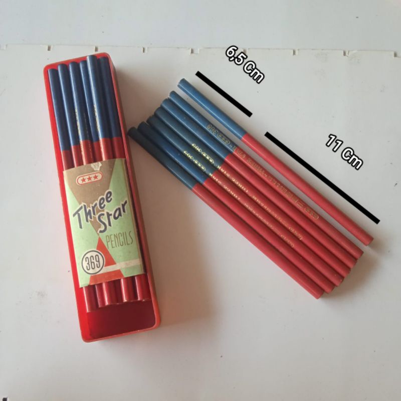 

Pensil Jahit Merah Biru 2 Warna - Three Star 369 Lawas / Jadul / Antik
