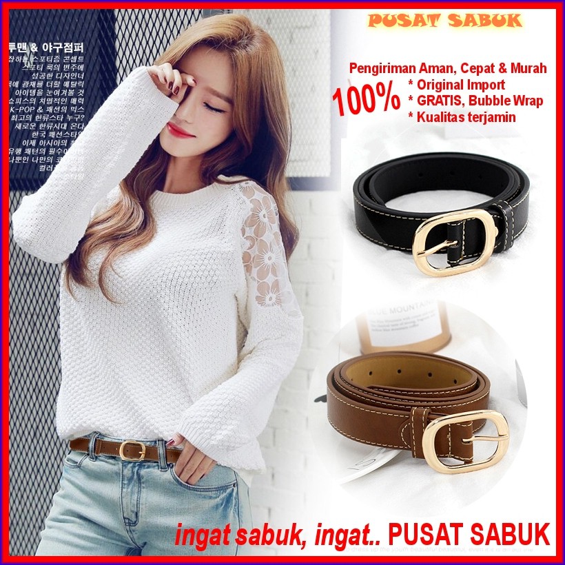 Ikat Pinggang Kulit Belt Wanita Korea Sabuk Fashion Modis Cewek Gesper Kecil Gasper mini Murah Mulus