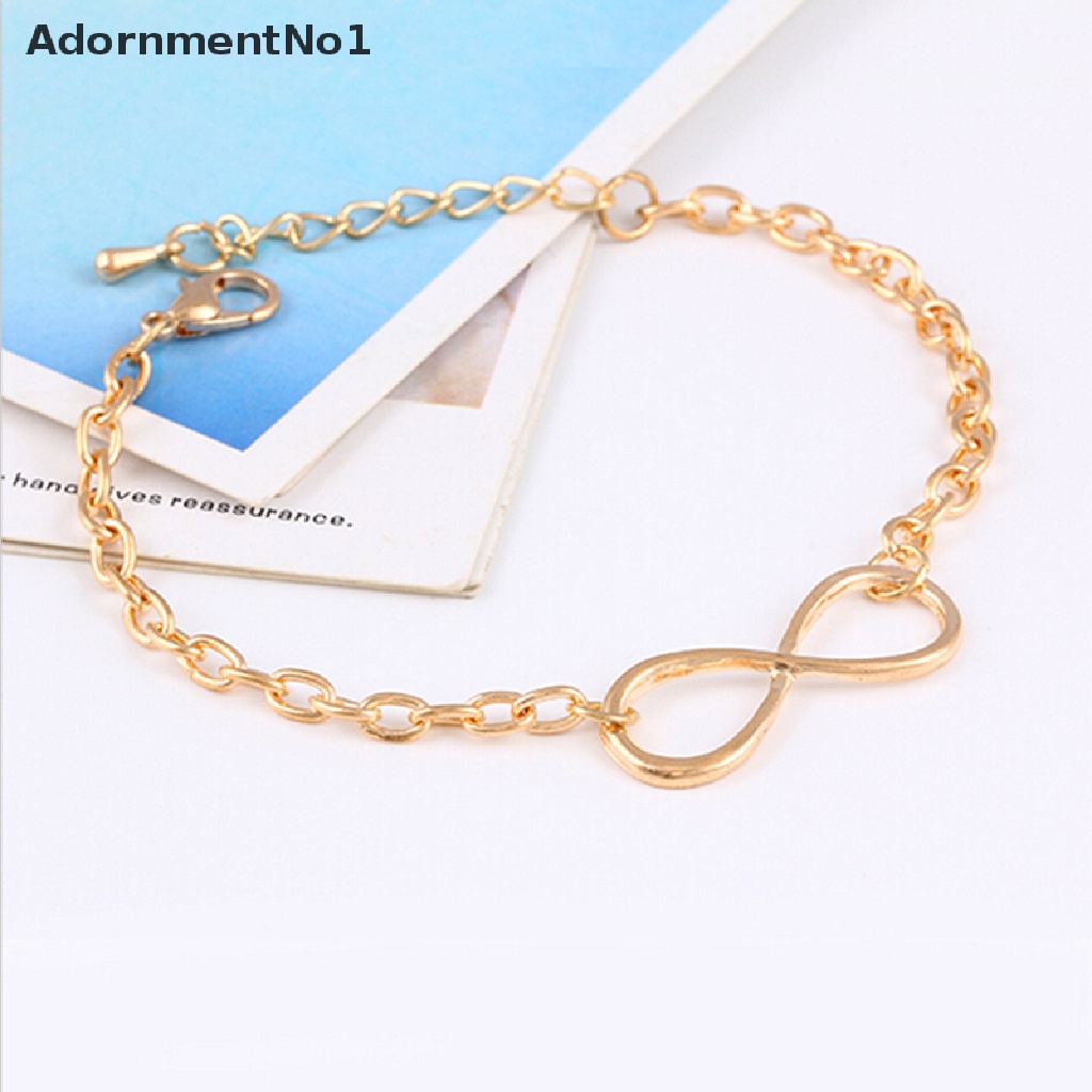 (AdornmentNo1) Gelang Tangan Rantai Motif Salib + Infinity Warna Gold / Silver Untuk Perhiasan Wanita